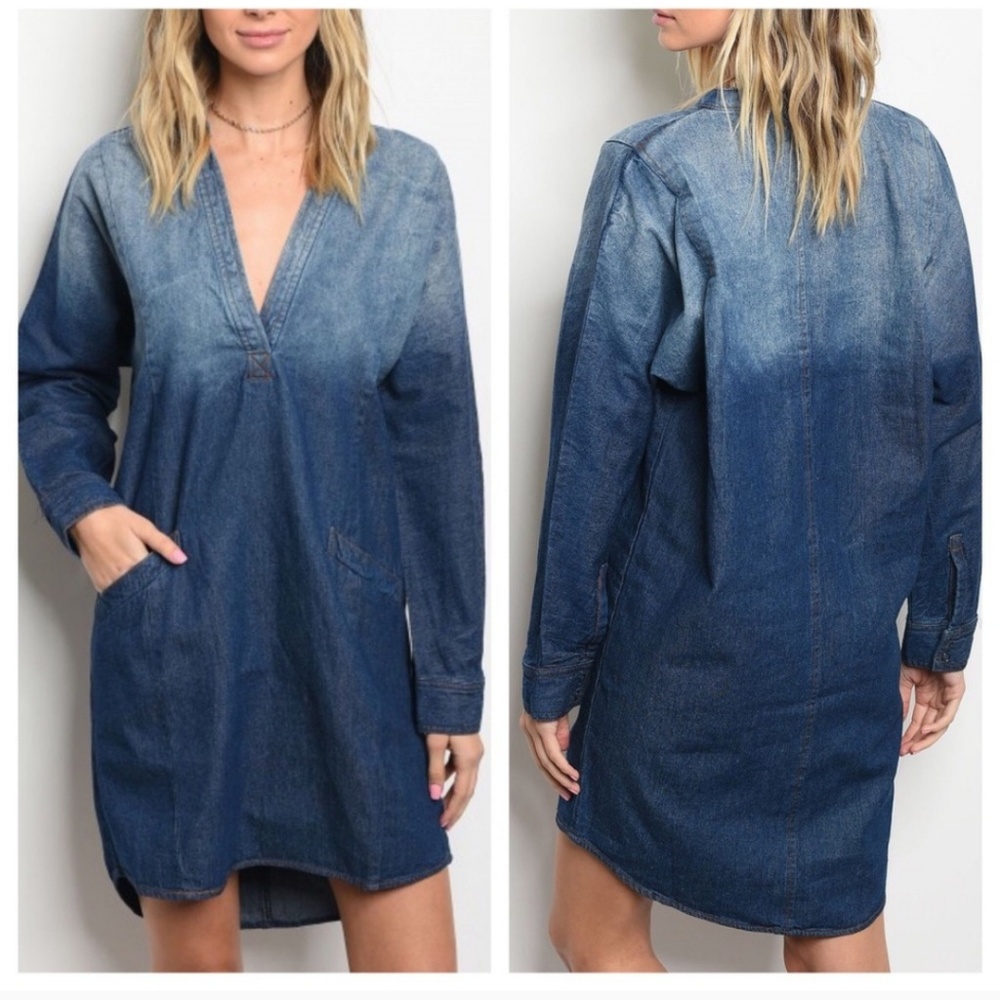 Denim Ombre Women's Shirt Dress Size Large